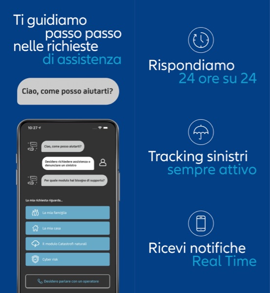 Ti Guidiamo passo passo nelle richieste di assistenza, Rispondiamo  24 ore su 24, Tracking sinistri Sempre attiva, Ricevi notifiche Real Time